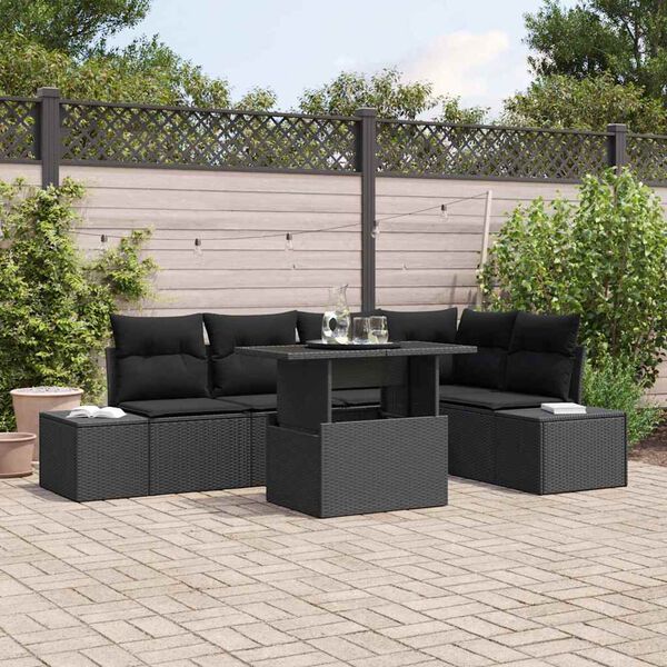 vidaXL Conjunto de sofá de jardín 6 pcs Negro Poliratán