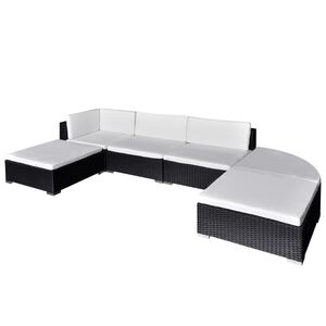 vidaXL Set sof&aacute;s de jard&iacute;n 6 piezas y cojines rat&aacute;n sint&eacute;tico negro