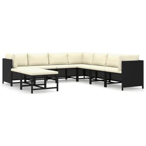 vidaXL Set de muebles de jard&iacute;n 9 pzas y cojines rat&aacute;n sint&eacute;tico negro