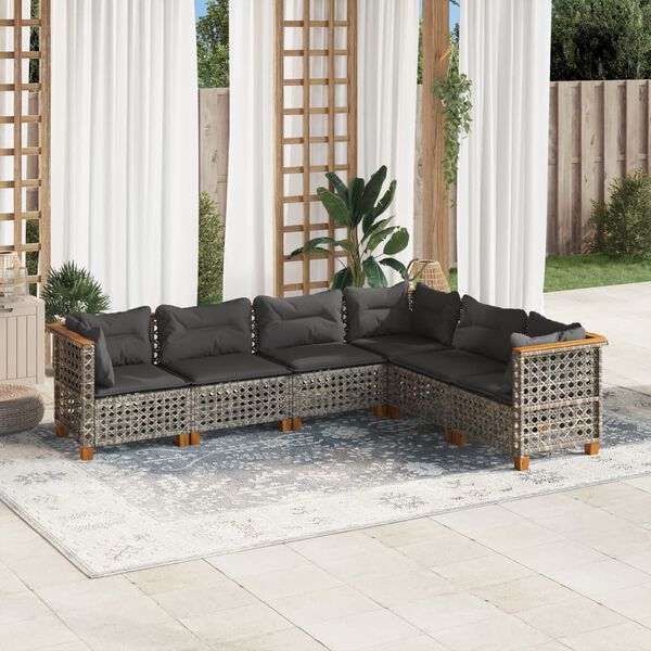 vidaXL Set de muebles de jardín 6 pzas y cojines ratán sintético gris