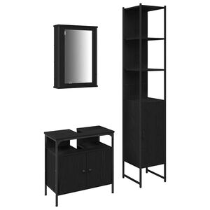 vidaXL Juego de muebles de ba&ntilde;o 3 pcs Roble Negro Madera de ingenier&iacute;a