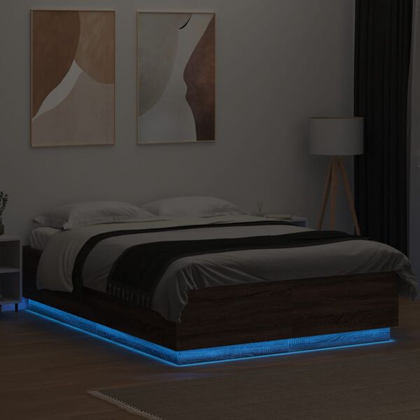 vidaXL Estructura cama con luces LED madera marrón roble 160x200 cm