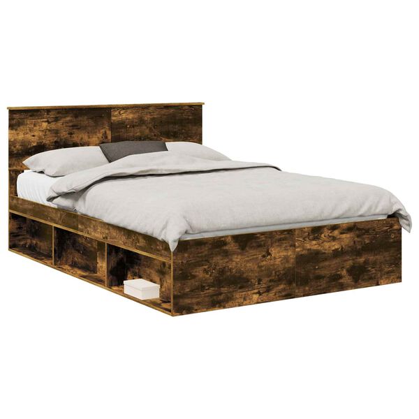 vidaXL Estructura de cama con cabecera Roble ahumado 140 x 190 cm