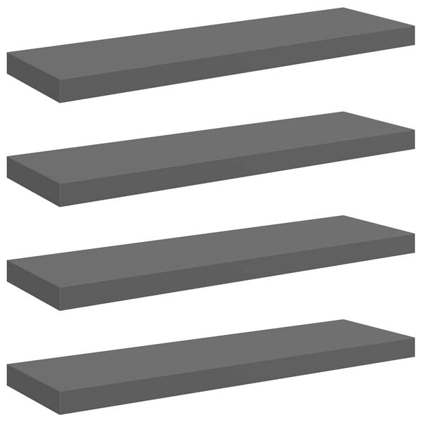 vidaXL Estante flotante de pared 4 uds MDF gris brillo 80x23,5x3,8 cm