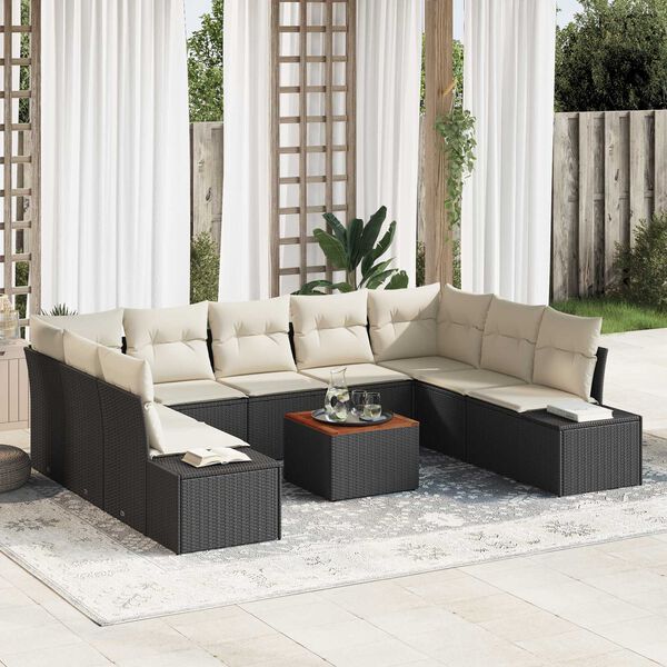 vidaXL Conjunto de sof&aacute; de jard&iacute;n 10 pcs Negro y blanco