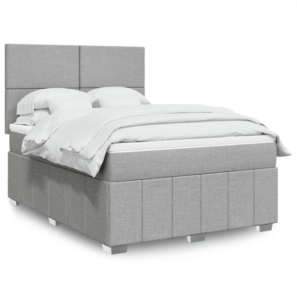 vidaXL Cama box spring con colch&oacute;n tela gris claro 140x190 cm