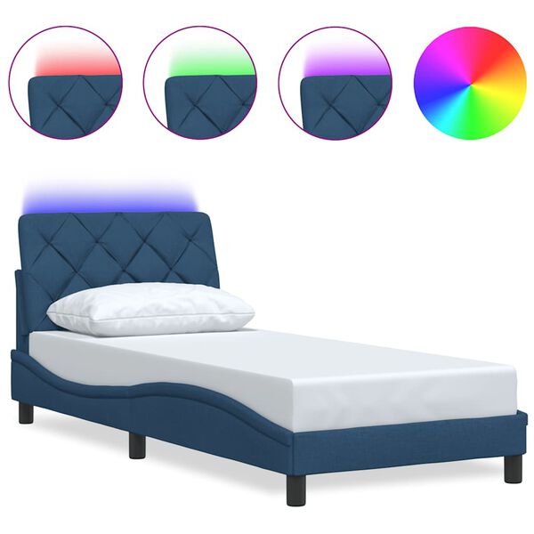 vidaXL Estructura de cama con LED sin colch&oacute;n tela azul 80x200 cm