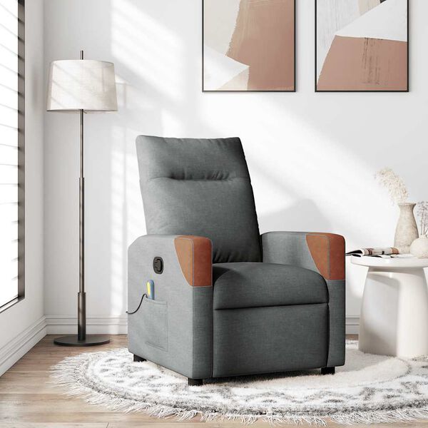 vidaXL Sill&oacute;n reclinable de masaje de tela gris oscuro
