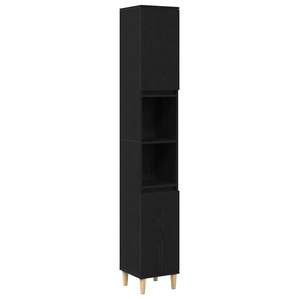 vidaXL Gabinete de Baño con estante Roble Negro 30 x 30 x 190 cm