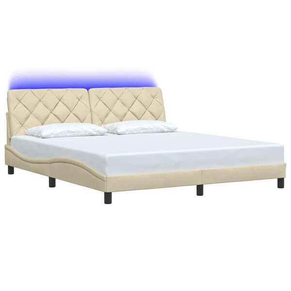 vidaXL Estructura de cama con LED sin colch&oacute;n tela color crema 180x200 cm