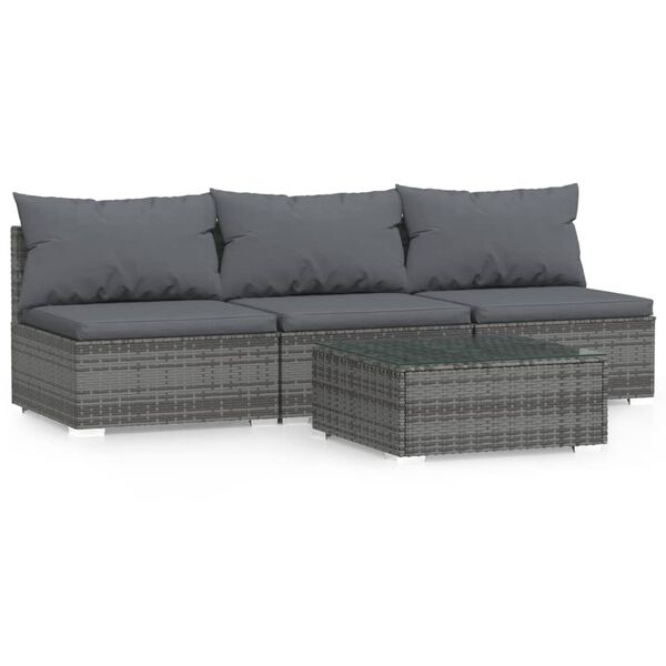 vidaXL Set de muebles de jardín 4 pzas y cojines ratán sintético gris