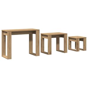 vidaXL Mesas apilables 3 uds madera de ingenier&iacute;a roble artisan