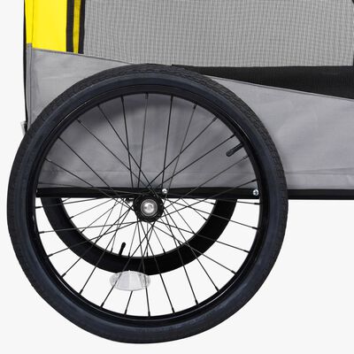 vidaXL Remolque de bicicleta mascotas cochecito 2 en 1 amarillo gris