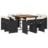 vidaXL Set de comedor de jard&iacute;n 9 pzas y cojines rat&aacute;n sint&eacute;tico negro