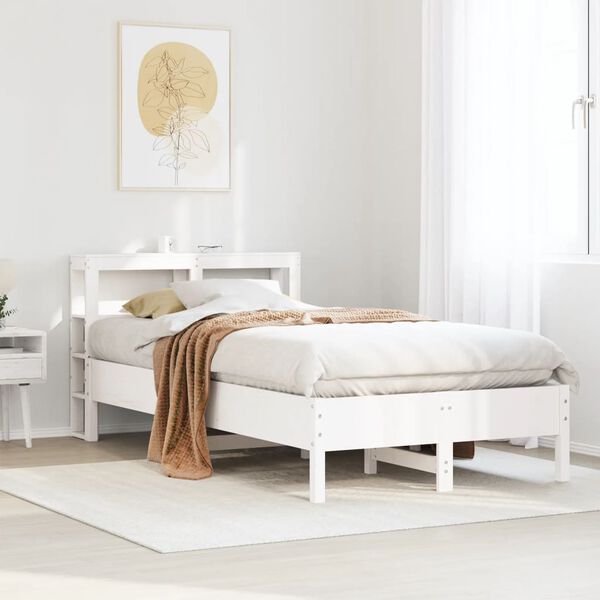 vidaXL Estructura de cama sin colch&oacute;n madera maciza blanca 120x190 cm