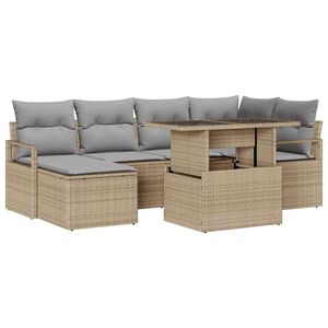 vidaXL Conjunto de sof&aacute; de jard&iacute;n 7 pcs Beige Polirat&aacute;n