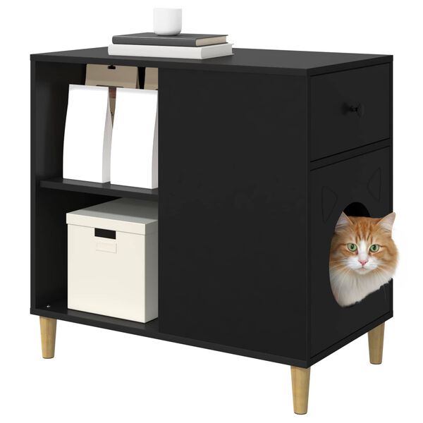 vidaXL Casa para Gatos Negro 72 x 42.5 x 70 cm Madera de ingenier&iacute;a