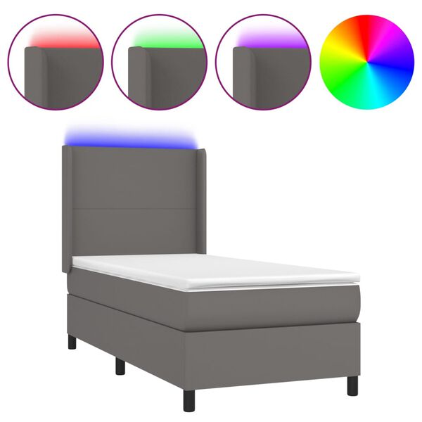 vidaXL Cama box spring y colchón LED cuero sintético gris 80x200 cm