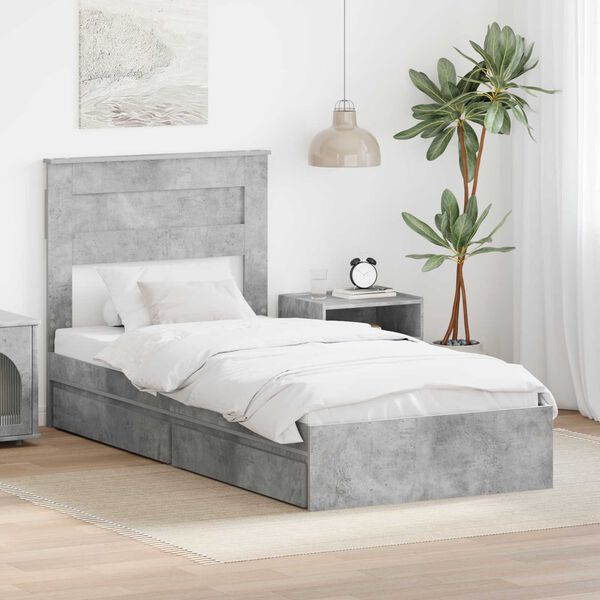 vidaXL Cama con almacenamiento con cabecera Gris Concreto 90 x 190 cm