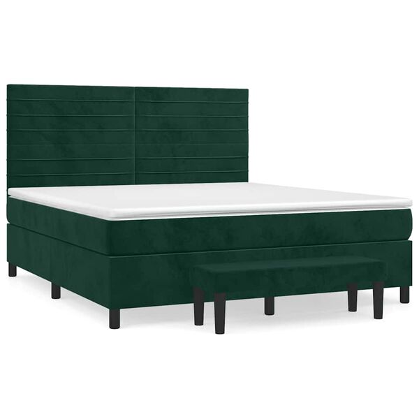 vidaXL Cama box spring con colch&oacute;n terciopelo verde oscuro 160x200 cm