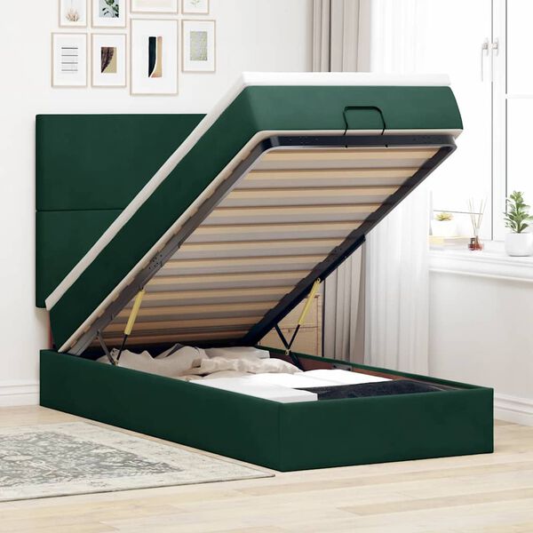 vidaXL Estructura de cama otomana colchones terciopelo verde oscuro