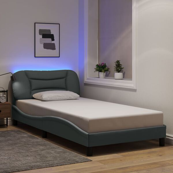 vidaXL Estructura de cama con LED sin colch&oacute;n Hvar tela gris claro 90x200 cm