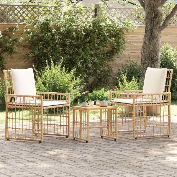 vidaXL Juego de muebles de exterior 3 pcs Natural y Crema