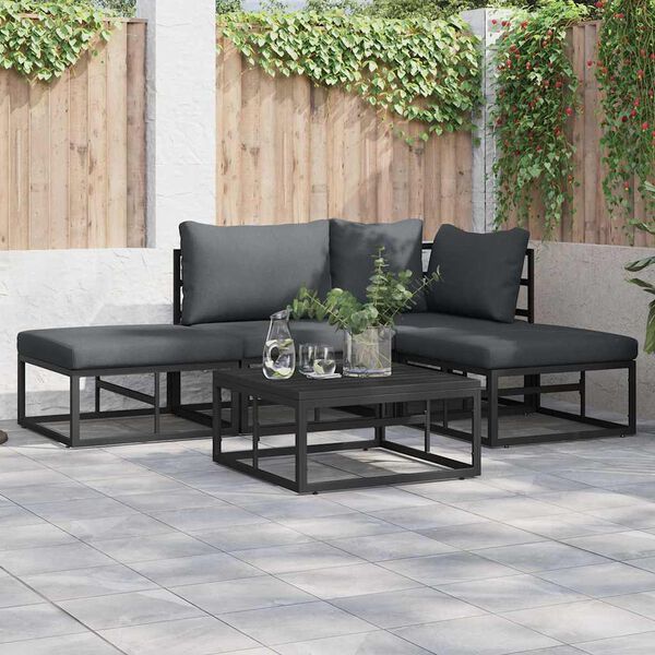 vidaXL Conjunto de sof&aacute; de jard&iacute;n con coj&iacute;n 5 pcs Negro Aluminio
