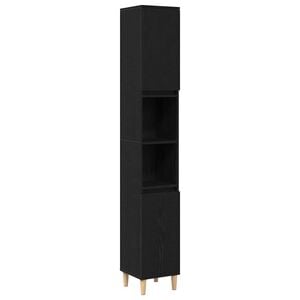 vidaXL Gabinete de Ba&ntilde;o con estante Roble Negro 30 x 30 x 190 cm