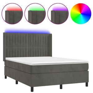 vidaXL Cama box spring colch&oacute;n y LED terciopelo gris oscuro 140x190 cm