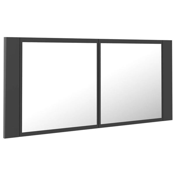 vidaXL Armario espejo de ba&ntilde;o con luz LED acr&iacute;lico gris 100x12x45 cm