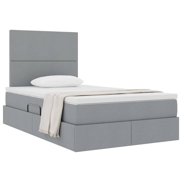 vidaXL Cama con almacenamiento y colch&oacute;n Gris Claro 120 x 190 cm tela