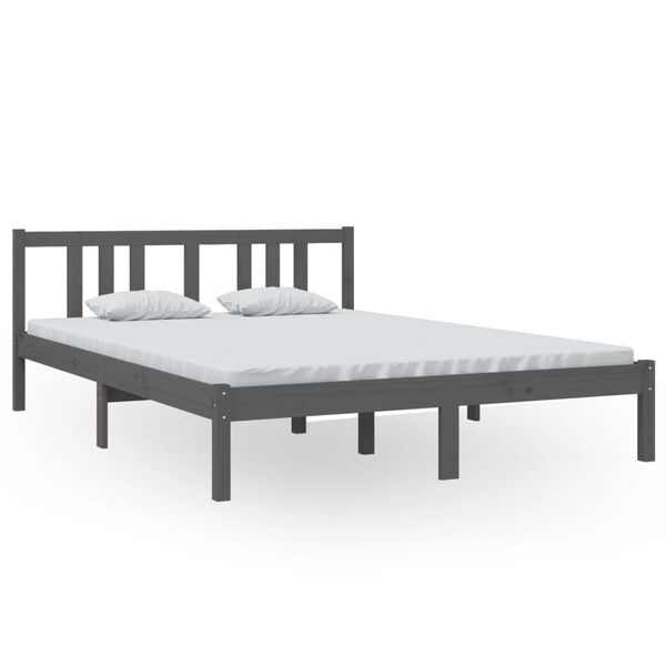 vidaXL Estructura de cama sin colch&oacute;n madera maciza gris 140x200 cm