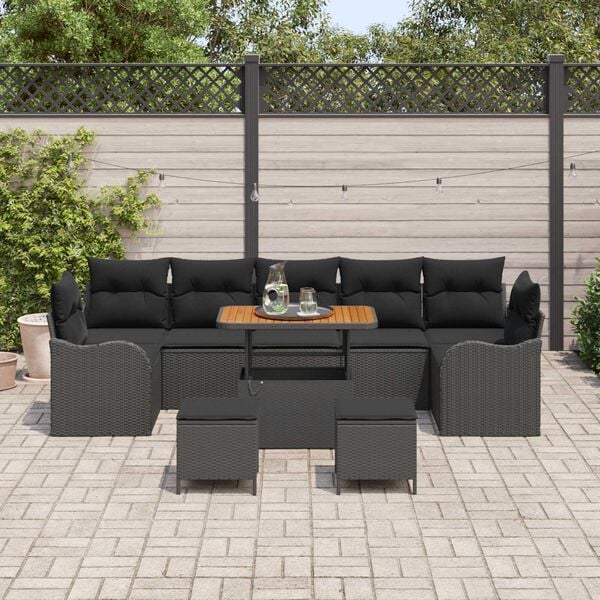 vidaXL Conjunto de sofá de jardín 10 pcs Negro ratán sintético