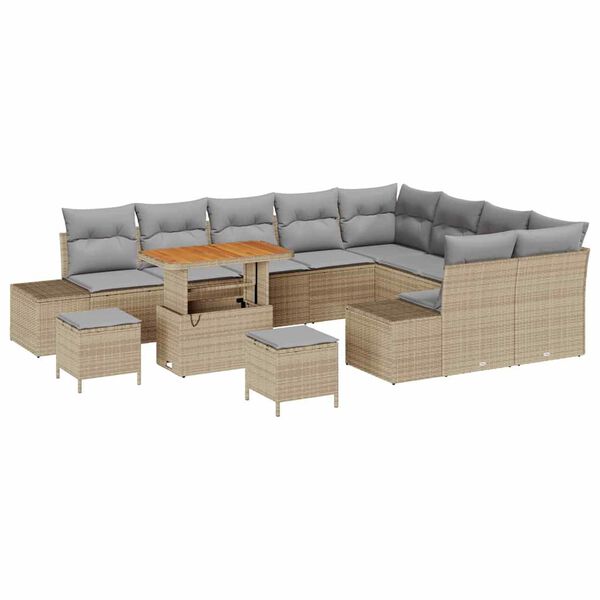 vidaXL Conjunto de sof&aacute;s de jard&iacute;n con coj&iacute;n 12 pcs Beige Polirat&aacute;n
