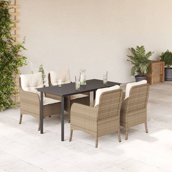 vidaXL Set comedor de jard&iacute;n 5 pzas con cojines rat&aacute;n sint&eacute;tico beige