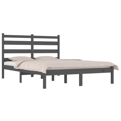 vidaXL Estructura de cama de matrimonio madera de pino gris 135x190 cm