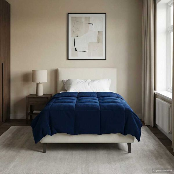 vidaXL Edred&oacute;n de Todo el A&ntilde;o Azul Oscuro 155 x 220 cm Microfibra