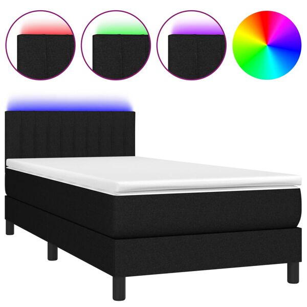 vidaXL Cama box spring colch&oacute;n y luces LED tela negro 80x200 cm