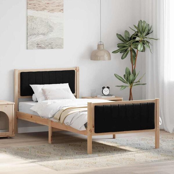 vidaXL Estructura de cama con cabecera Marr&oacute;n y negro 90 x 190 cm