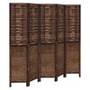 vidaXL Biombo separador de 5 paneles madera paulownia marr&oacute;n oscuro