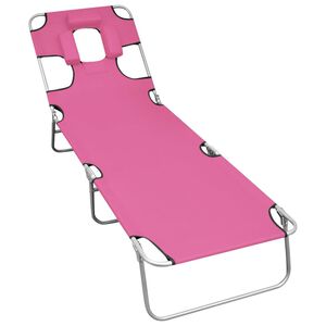 vidaXL Tumbona plegable con coj&iacute;n para la cabeza acero rosa magenta