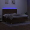 vidaXL Cama box spring colch&oacute;n luces LED tela marr&oacute;n oscuro 180x200cm