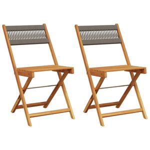 vidaXL Sillas plegables, 2 unidades, color gris, madera maciza de acacia y cuerda.