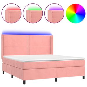 vidaXL Cama box spring colch&oacute;n y LED terciopelo rosa 160x200 cm