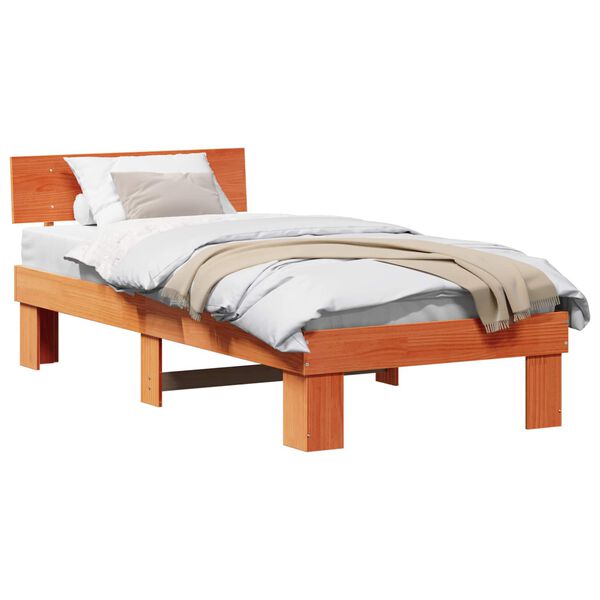vidaXL Estructura de cama con cabecera Marr&oacute;n cera 90 x 190 cm