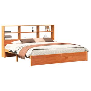 vidaXL Marco de Cama Estanter&iacute;a con cabecera Marr&oacute;n cera 200 x 200 cm