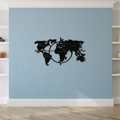 Homemania Decoración de pared mapa del mundo 100x56 cm metal negro