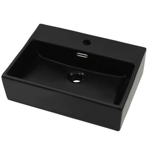 vidaXL Lavabo con orificio para grifo cer&aacute;mica negro 51,5x38,5x15 cm
