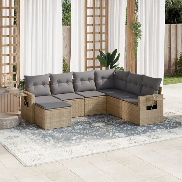 vidaXL Set sof&aacute;s de jard&iacute;n 7 piezas y cojines rat&aacute;n sint&eacute;tico beige